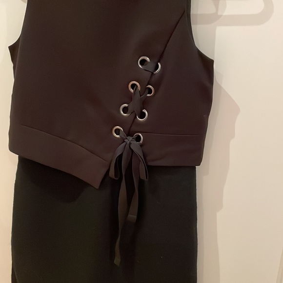 Tibi Black Lace-Up Grommet Wool Dress Sz 2 - Picture 2 of 5